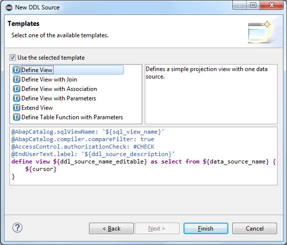 create CDS View using SQL DDL source template in SAP HANA Studio