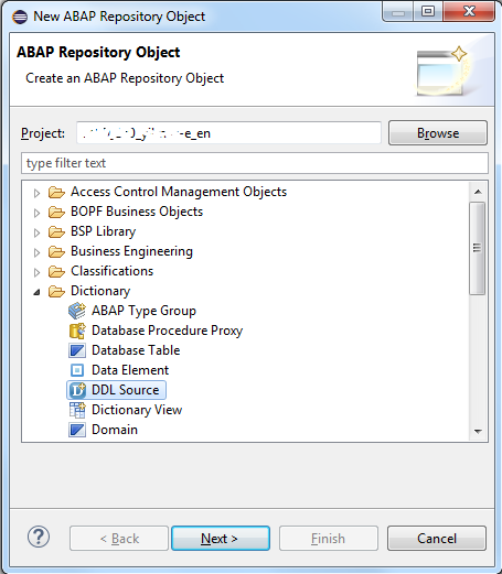 create ABAP repository object using SQL DDL source