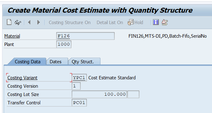 SAP标准成本计划和发布（单个物料操作）