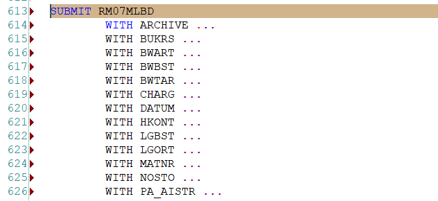 ABAP SUBMIT其他程序时快速确定需要传的参数