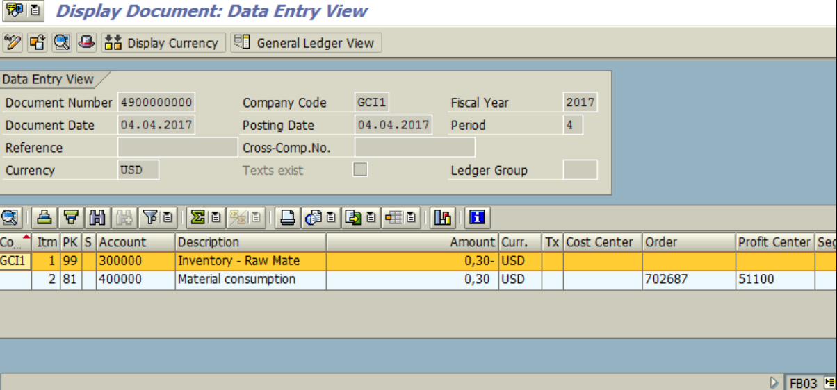 Figure 3.5 FB03 – Financial Accounting Document for Goods Issue is displayed.
