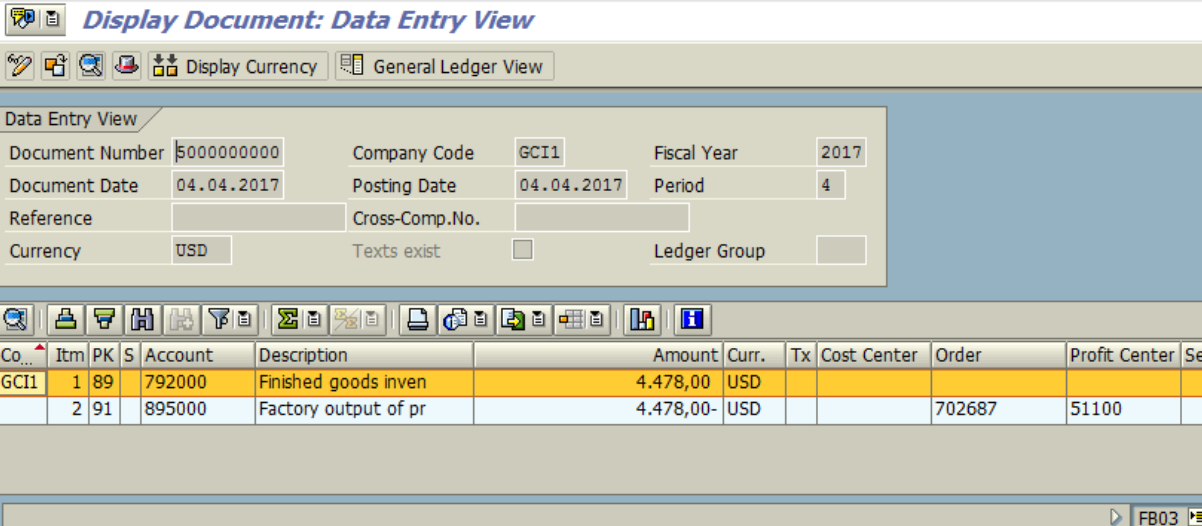 Figure 6.5 FB03 – Financial Accounting Document for Goods Receipt is displayed.